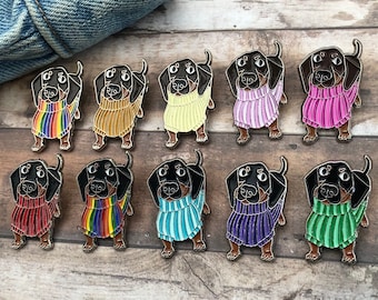Sausage Dog in Sweater Jumper Enamel Pin | Dachshund | Gift | Lapel Pin, Badge |  Gift
