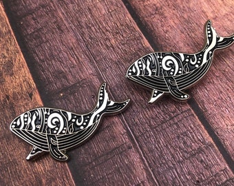 Whale Enamel Pin | Badge | Pattern, Silver Metal  Gift