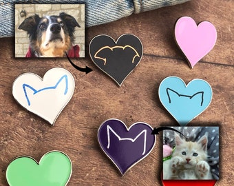 Personalised Pet Ears Heart Dog Cat Enamel Pin | Customised Pin Badge |