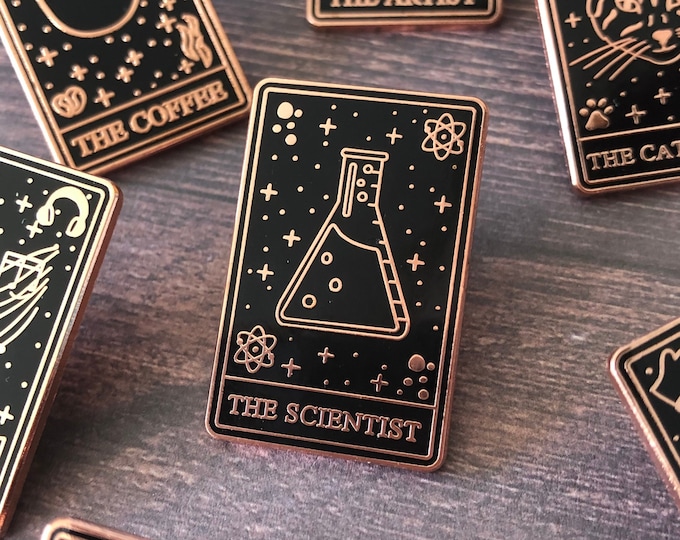 Scientist Tarot Card Enamel Pin: Rose Gold Science Gift