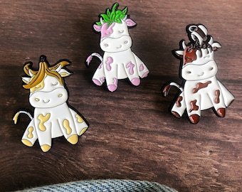 Cow Enamel Pins Set | Gift | Lapel Pin, Badge | Strawberry, Banana, Chocolate  Gift