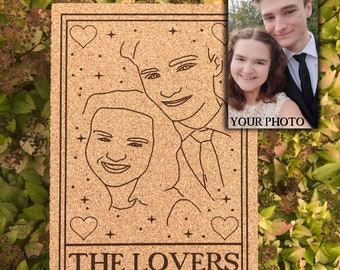 Customised The Lovers Tarot Card Photograph Pin Board | Wedding Gift Display | Cork Board