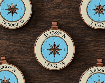 Custom Coordinates Compass Enamel Pin | Personalised Latitude & Longitude Pin