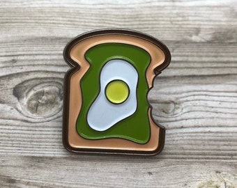 Egg And Avocado on Toast with Bite Pin - Enamel Pin, Lapel Pin. Funny Healthy Food Pin | Stocking Filler Gift | Lapel Pin, Badge |