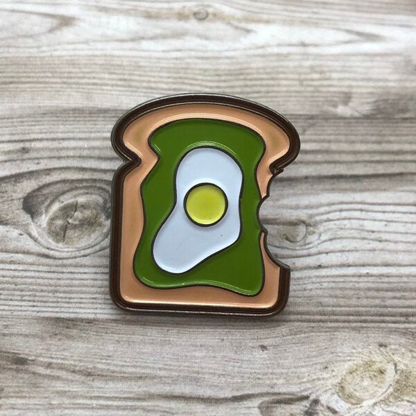 Egg And Avocado on Toast with Bite Pin - Enamel Pin, Lapel Pin. Funny Healthy Food Pin | Stocking Filler Gift | Lapel Pin, Badge |