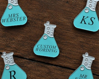Personalised Science Beaker Enamel Pin, Custom Chemistry Flask Pin, Scientist Gift, Lab Technician Gift, Science Teacher STEM Gift