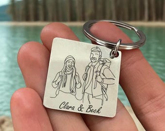Personalised Engraved Keyring – Custom Couples Photo & Wording | Adventure Gift, Keychain