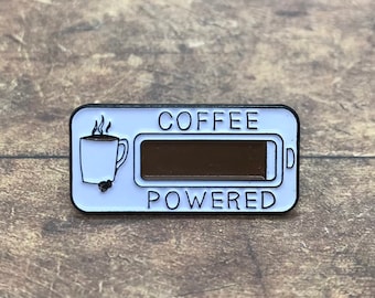 Coffee Powered Enamel Pin | Coffee Lover Gift| Stocking Filler Gift | Lapel Pin, Badge |  Gift