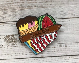 Summer Heart Enamel Pin | Ice Cream, Watermelon, Beach | Stocking Filler Gift | Lapel Pin, Badge |  Gift