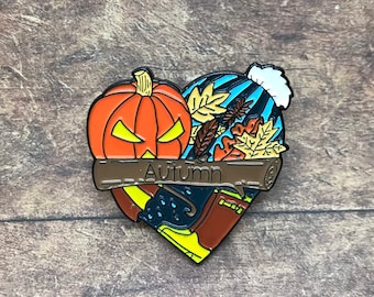 Autumn / Fall Heart Enamel Pin | Halloween, Pumpkin, Leaves || Stocking Filler Gift | Lapel Pin, Badge |  Gift