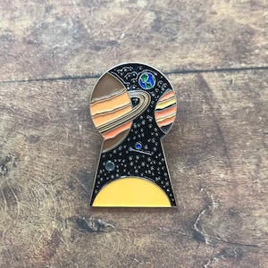 Space Keyhole Enamel Pin: Galaxy Planets Astrology Gift