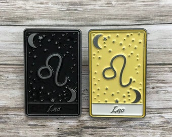 Leo | Tarot Horoscope Cards | Colours And Black and White | Star Sign, Moon, Stars | Stocking Filler Gift | Lapel Pin, Badge |