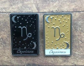 Capricorn | Tarot Horoscope Cards | Colours And Black and White | Star Sign, Moon, Stars | Gift | Lapel Pin, Badge |