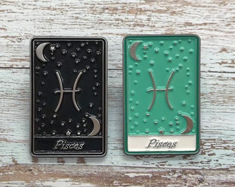 Pisces | Tarot Horoscope Cards | Colours And Black and White | Star Sign, Moon, Stars | Gift | Lapel Pin, Badge |