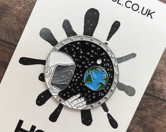 Astronaut Waving to  Earth Enamel Pin | Outer Space | Galaxy, Planets, Stars | Space Explorer| Stocking Filler Gift | Lapel Pin, Badge |