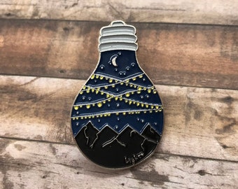 Fairy lights, Star Gazing Lightbulb Enamel Pin | Stars, Moon | Astrology Badge | Stocking Filler Gift | Lapel Pin, Badge |