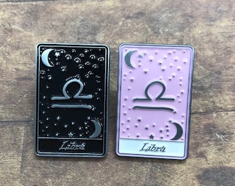 Libra | Tarot Horoscope Cards | Colours And Black and White | Star Sign, Moon, Stars| Stocking Filler Gift | Lapel Pin, Badge |