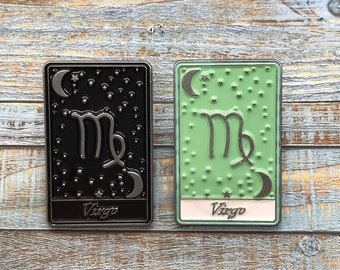 Virgo | Tarot Horoscope Cards | Colours And Black and White | Star Sign, Moon, Stars | Stocking Filler Gift | Lapel Pin, Badge |