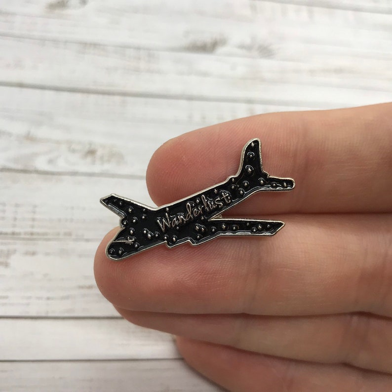 Wanderlust Pin Gold/Silver Aeroplane Airplane Enamel Pin Travel Brooch Plane Stocking Filler Gift Lapel Pin, Badge image 6