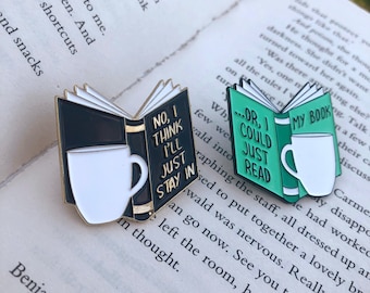 Libri introversi Spille smaltate / Set di due con tazza / Regalo / Spilla da bavero, Badge / Regalo /