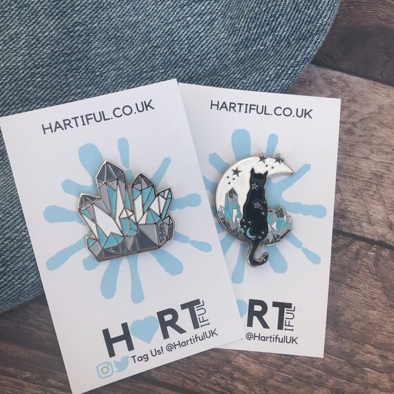 Demiboy Pride Flag Crystal and Cat Glitter Enamel Pin Set of Two (or individual) | Lapel Pin, Badge | LGBTQ+ | Pin