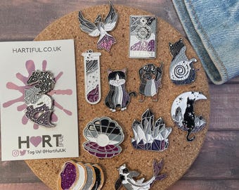 Asexual Pride Enamel Pin Set: Crystal, Cat, Tarot Card, Galaxy Cat
