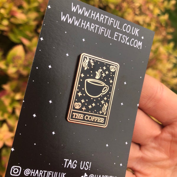 Coffee Tarot Card Enamel Pin: Rose Gold Coffee Lover Gift