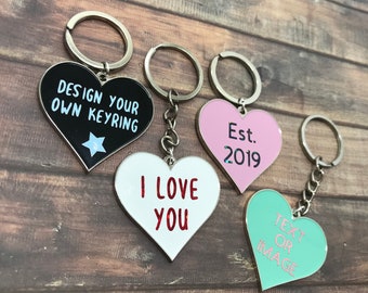 Personalised Heart Enamel Keyring | Keychain | Bespoke  Gift