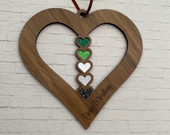 Aromantic Pride Flag Customised Wood and Resin Heart Wall Hanging | Subtle Pride LGBTQIA+