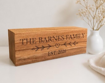 Personalised Solid Oak Family Name Block | Custom Established Year Sign