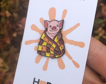 Baby Pig in Blanket Enamel Pin |  Gift | Lapel Pin, Badge |  Gift