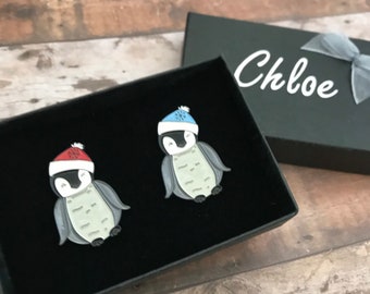 GIFT SET | Set of Two | Penguins with Hat Enamel Pins | Stocking Filler Gift | Lapel Pin, Badge |  Gift