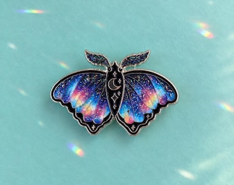 Galaxy Moth Enamel Pin, Celestial Space Witchy