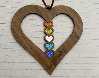 Aroace Pride Flag Customised Wood and Resin Heart Wall Hanging | Subtle Pride LGBTQIA+