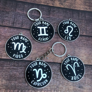 PERSONALISED Zodiac Star sign Enamel and Resin Keyring | Keychain |  Gift