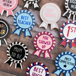 Personalised Design Your Rosette Award Enamel Pin | Customised Pin Badge | Bespoke, Resined  Gift