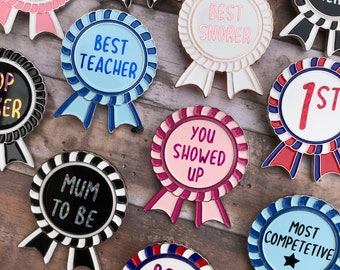 Personalised Design Your Rosette Award Enamel Pin | Customised Pin Badge | Bespoke, Resined  Gift