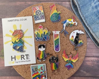 LGBT Rainbow Pride Enamel Pin: Crystal & Cat Glitter Lapel Pin Set