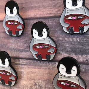 Baby Penguin with Hot Chocolate Enamel Pin | Gift | Lapel Pin, Badge |  Gift