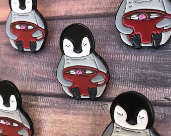 Baby Penguin with Hot Chocolate Enamel Pin | Gift | Lapel Pin, Badge |  Gift