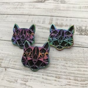 Rainbow Metal Cat Enamel Pin | Badge Multi Chrome  Gift