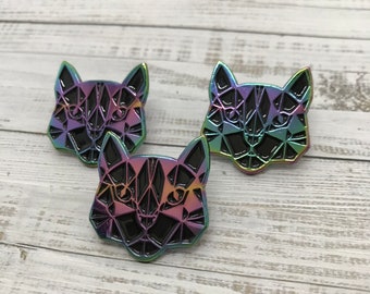 Rainbow Metal Cat Enamel Pin | Badge Multi Chrome  Gift