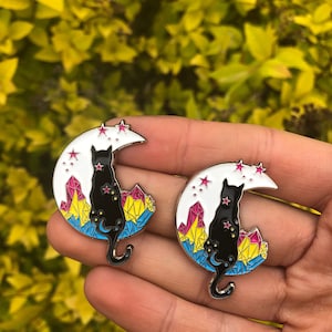 Pride Flag LGBTQ Cat Crystal und Moon Glitter Emaille Pin Anstecknadel, Anstecker LGBTQ Queer Pin Geschenk Bild 3