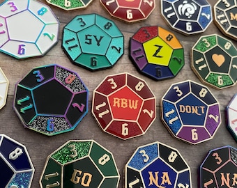 Customisable Dice D12 Enamel Pins, RPG Gift – Tabletop Gamer Accessory – Geeky Dice Pin