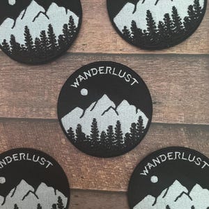 Wanderlust Patch | Mountains, Trees and Moon | Iron on, Sew On | Travel, Explore || Gift |  Patch |