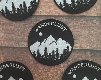 Wanderlust Patch | Mountains, Trees and Moon | Iron on, Sew On | Travel, Explore || Gift |  Patch |