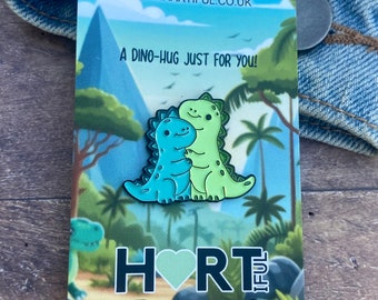 Dinosaurs Hugging Enamel Pin | Gift | Lapel Pin, Badge | Gift, T-Rex Couples Friendship