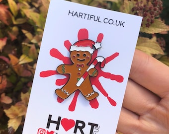 Christmas Gingerbread Man Santa Enamel Pin |  Gift | Lapel Pin, Badge | Gift