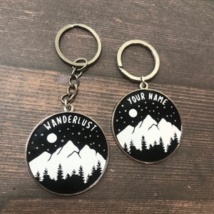 Your NAME Personalised Mountain Wanderlust Enamel and Resin Keyring | Keychain |  Gift
