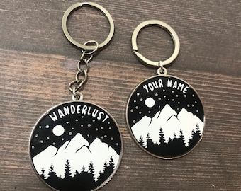 Your NAME Personalised Mountain Wanderlust Enamel and Resin Keyring | Keychain |  Gift